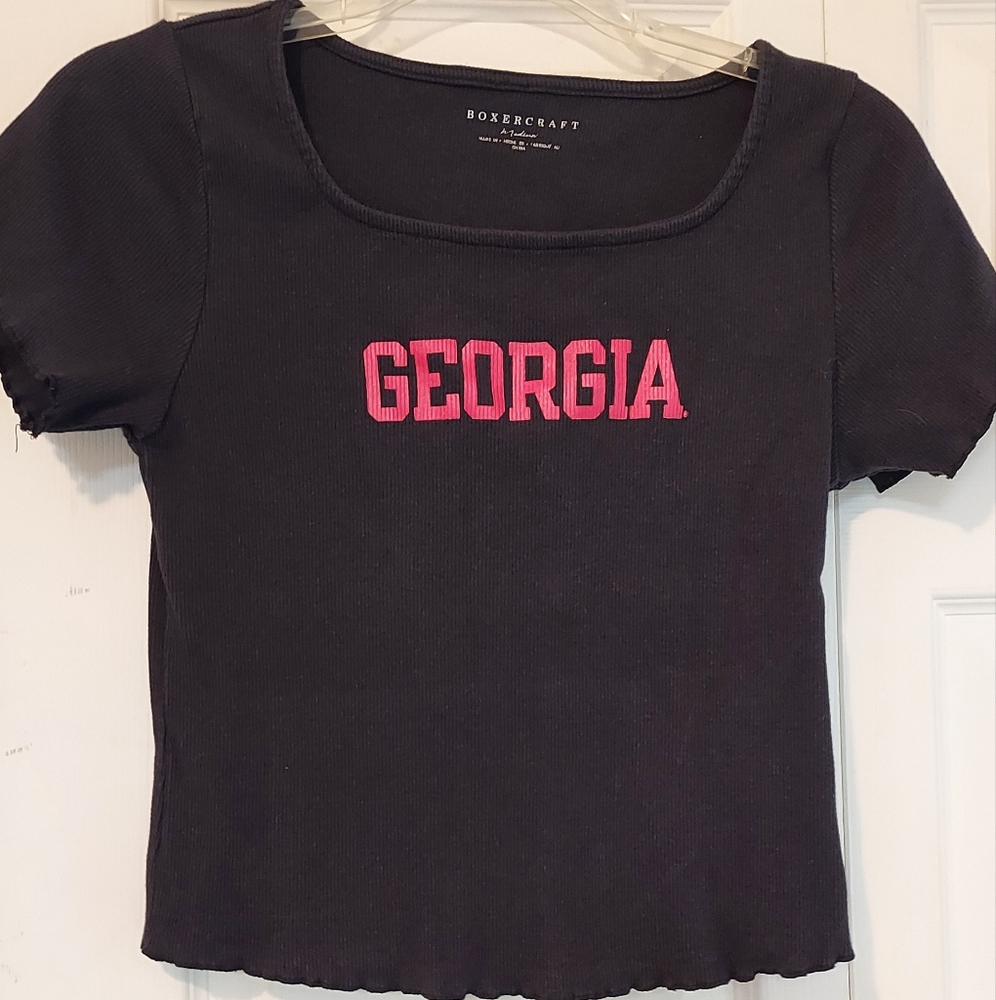 Georgia Bulldogs Ribbed Black Crop Top University Medium Boxercraft Stretch